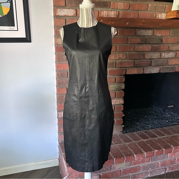 VINCE Leather Sleeveless Shift Dress in Black Sz 10 - Picture 1 of 10